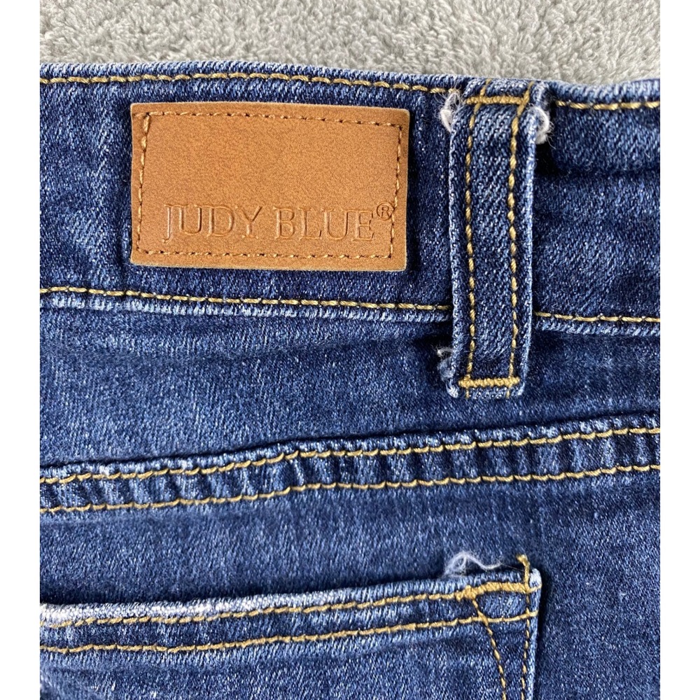 Judy Blue Los Angeles Womens Distressed Denim Shorts Dark Wash Cuffed Size L - Picture 13 of 14